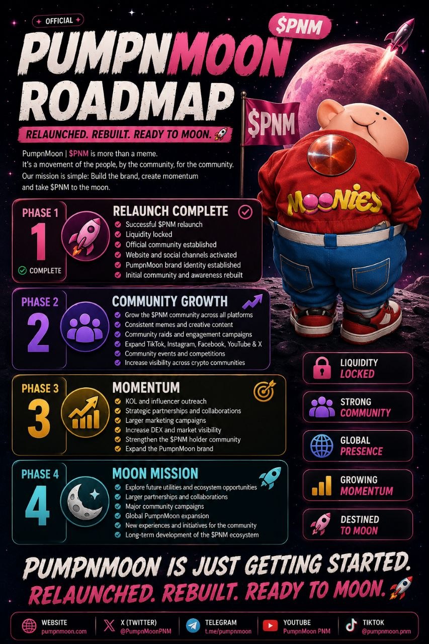PumpNMoon branded roadmap artwork featuring the Moonies character